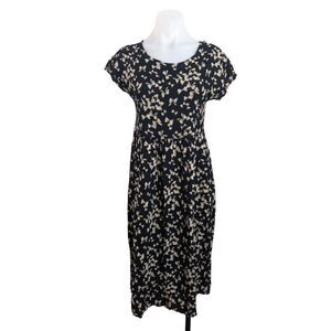 Vintage Dressing Clio Size Small Bow Print Shift Midi Dess Black Tan Hourglass